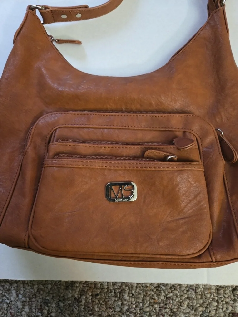 MultiSac Brown Hobo Shoulder Bag Zip Closure Multi-Pocket Non-Adjustable Strap